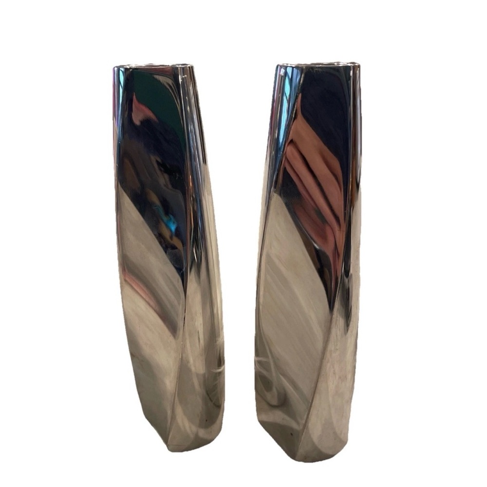 Nambe Set of 2 Twist Candlesticks 2002 Fred Bould 6236 Metal Alloy